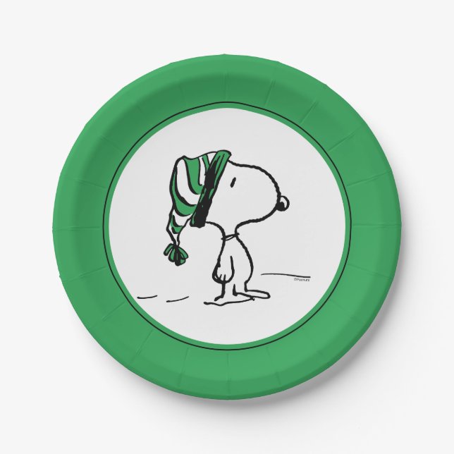 Assiettes En Carton cacahuètes | Snoopy Green Casquette de neige (Devant)