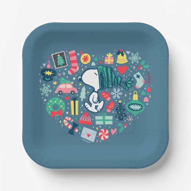 Assiettes En Carton cacahuètes | Snoopy Holiday Happiness Heart (Recto)