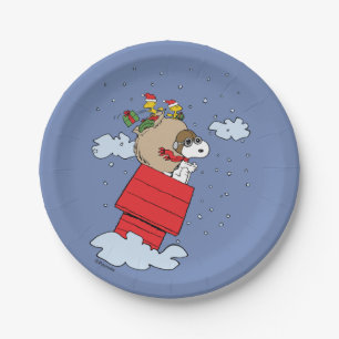 Assiettes En Carton cacahuètes Snoopy l'As Volant à Noël