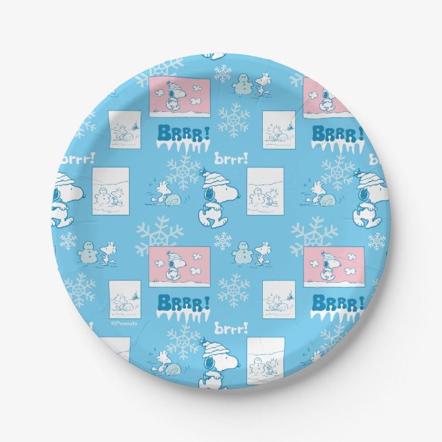 Assiettes En Carton cacahuètes | Snoopy Snow Day Motif (Devant)