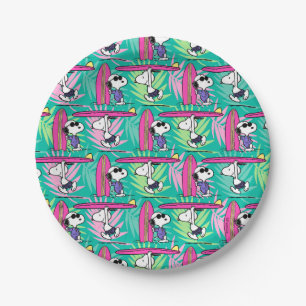 Assiettes En Carton cacahuètes Snoopy Turquoise Surf Motif