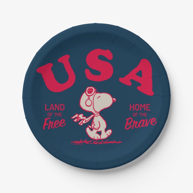 Assiettes En Carton cacahuètes | Snoopy USA Land of the Free (Devant)