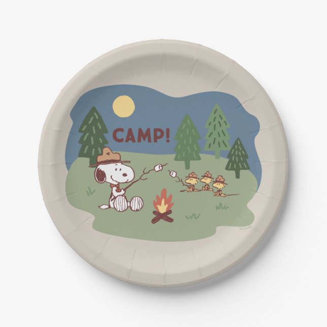 Assiettes En Carton cacahuètes | Snoopy & Woodstock au feu de camp (Devant)