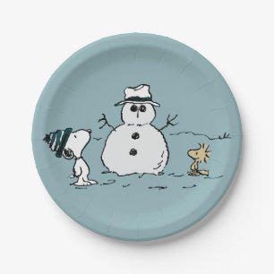 Assiettes En Carton cacahuètes Snoopy & Woodstock Build A Snowman