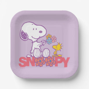 Assiettes En Carton cacahuètes   Snoopy & Woodstock Flowers