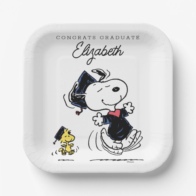 Assiettes En Carton cacahuètes | Snoopy & Woodstock Graduation (Recto)