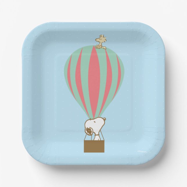 Assiettes En Carton cacahuètes | Snoopy & Woodstock Hot Air Balloon (Recto)