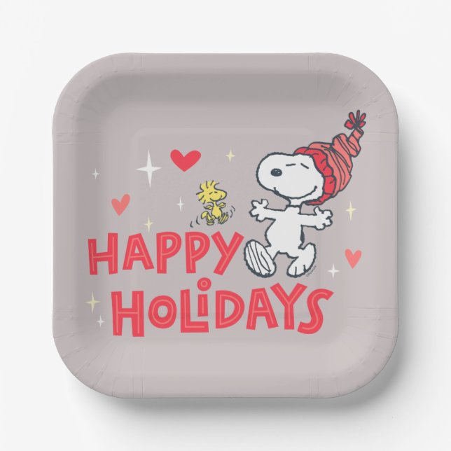 Assiettes En Carton cacahuètes | Snoopy & Woodstock Joyeuses Fêtes (Recto)