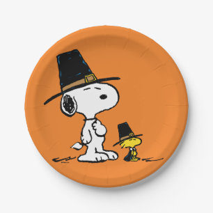 Assiettes En Carton cacahuètes   Snoopy & Woodstock Pilgrim