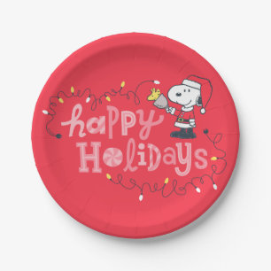 Assiettes En Carton cacahuètes   Snoopy & Woodstock Santa Claus