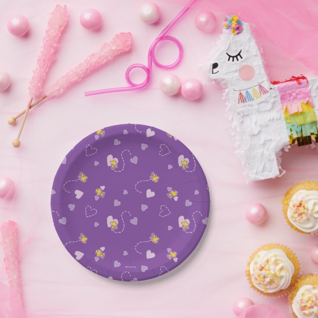 Assiettes En Carton cacahuètes | Woodstock Motif de coeur pourpre (Fête)