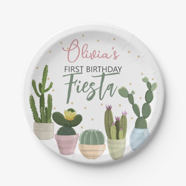 Assiettes En Carton Cactus Fiesta Premier anniversaire (Devant)