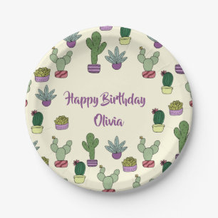 Assiettes En Carton Cactus Succulent Cactus Plantes Posés Joyeux Anniv