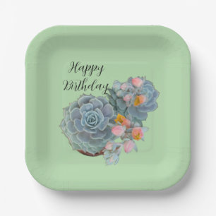 Assiettes En Carton Cactus succulent élégant floral "Joyeux Anniversai