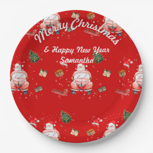 Assiettes En Carton Cadeau de Noël rouge de Père Noël heureux mignon p