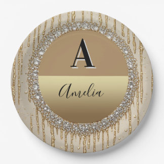 Assiettes En Carton Cadeau personnalisé en or avec monogramme pour mar