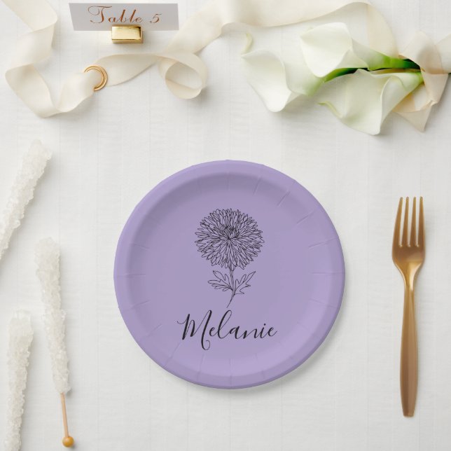 Assiettes En Carton Cadeau personnalisé septembre Aster Flower pour la (Mariage)
