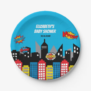 Assiettes En Carton Cadeau vibrant d'anniversaire de super héros