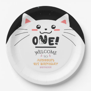 Assiettes En Carton Cadre de chat mignon étoiles scintillantes 1er ann