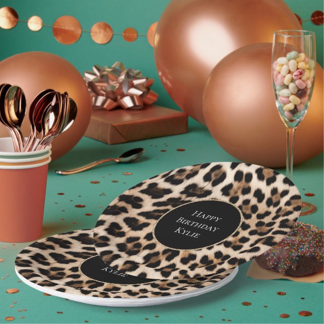 Assiettes En Carton Cadre de Parties scintillant animal léopard de crè (Multi)