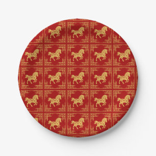 Assiettes En Carton Cadre d'ornement grec Cheval d'or rouge