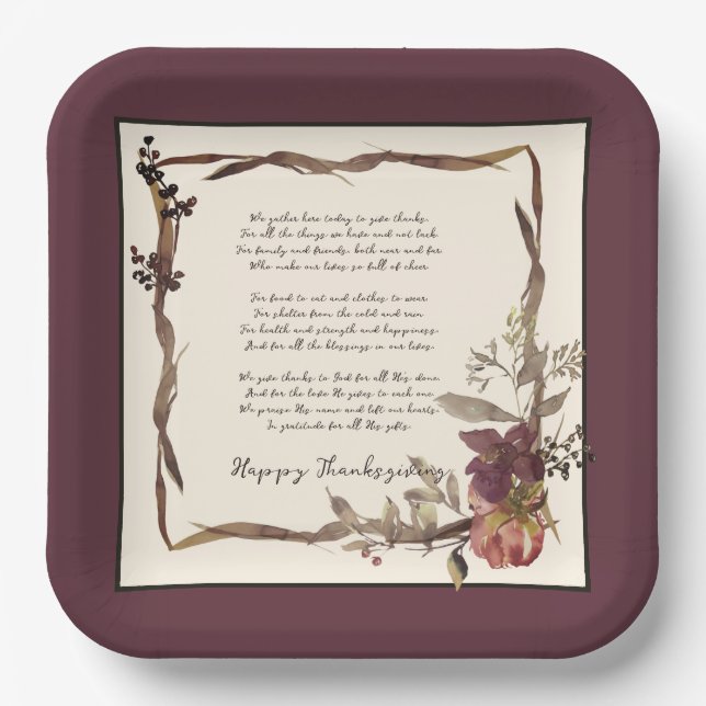 Assiettes En Carton Cadre floral d'automne avec texte (Recto)