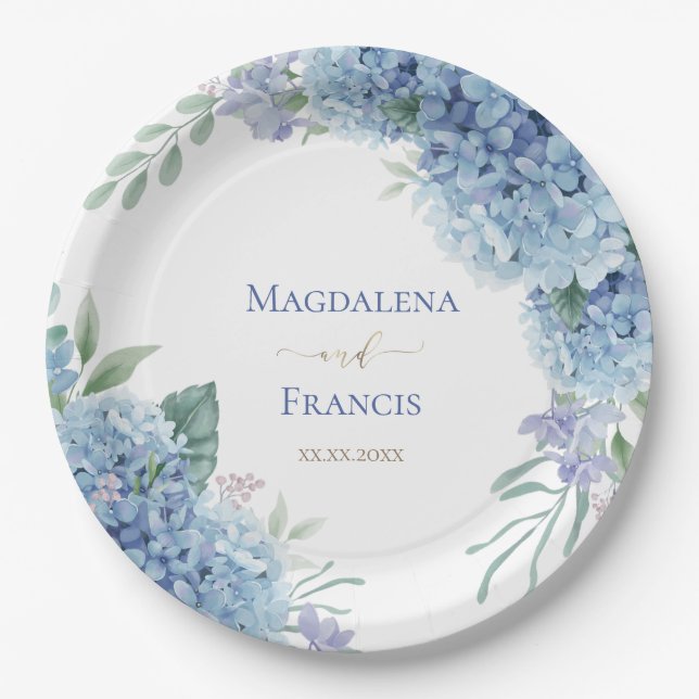 Assiettes En Carton Cadre géométrique Hydrangea | MARIAGE (Devant)