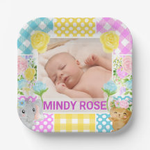 Cadre photo floral et à carreaux nouveau-né bébé