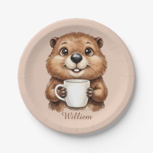 Assiettes En Carton Café personnalisé Cozy Beaver Boisée Matin