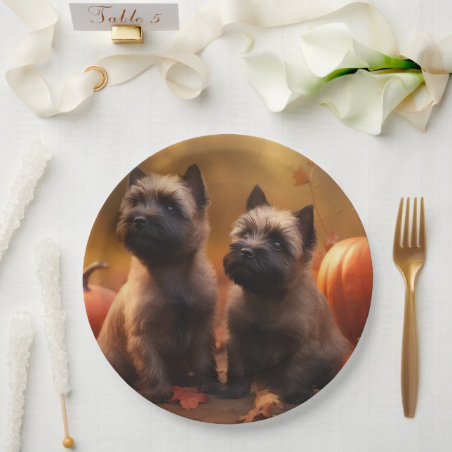 Assiettes En Carton Cairn Terrier Chiot Automne Citrouille de plaisir (Mariage)