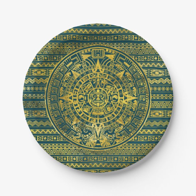 Assiettes En Carton Calendrier maya d'Inca aztèque d'or (Devant)