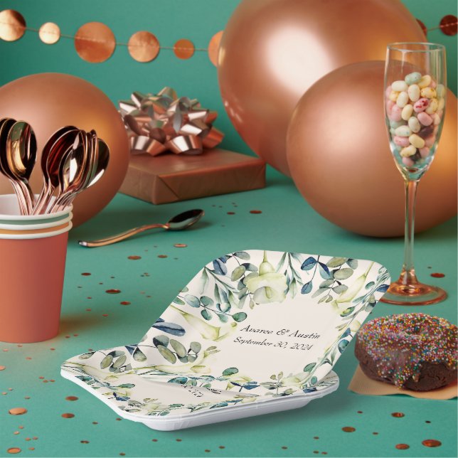 Assiettes En Carton Calla Lily et Eucalyptus blancs (Multi)