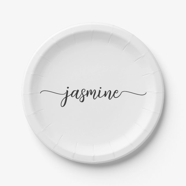 Assiettes En Carton Calligraphie de monogramme de style minimaliste bl (Devant)