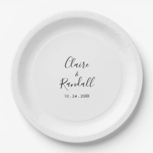 Assiettes En Carton Calligraphie Mariage noir et blanc