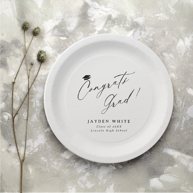 Assiettes En Carton Calligraphie moderne Simple Félicats Diplômés (Modern Calligraphy Simple Congrats Graduate Paper Plates)