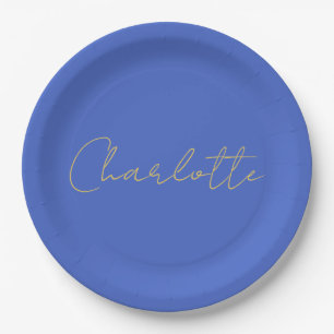 Assiettes En Carton Calligraphie Or Couleur Deep Royal Nom personnalis