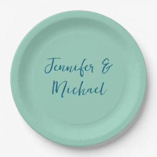 Assiettes En Carton Calligraphie turquoise minimaliste professionnelle