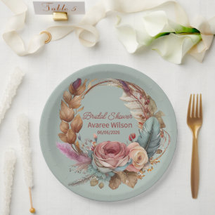 Assiettes En Carton Calme Sage Vert Crème rose Turquoise Douche