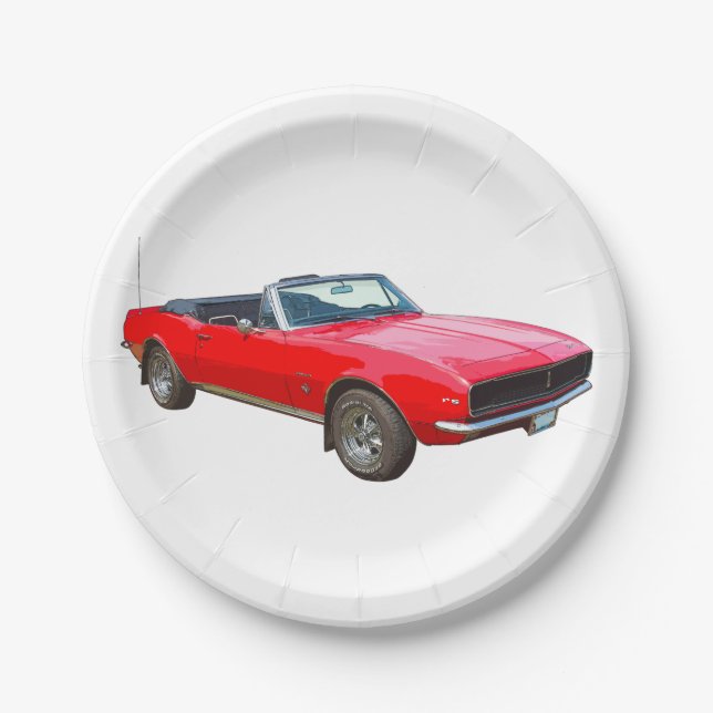 Assiettes En Carton Camaro Muscle Car Convertible Rouge 1967 (Devant)