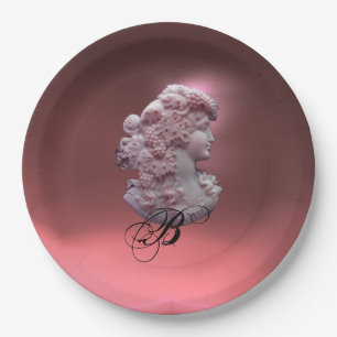 ASSIETTES EN CARTON CAMEO ANTIQUE, DAME AU MONOGRAMME DE RAISINS