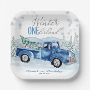 Assiettes En Carton Camion Bleu Hiver Onederland Garçon Premier Annive