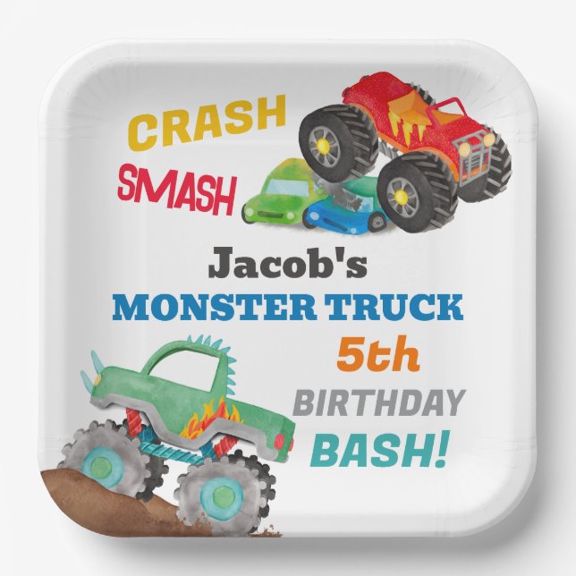 Assiettes En Carton Camion Crash Smash Monster Anniversaire Bash (Recto)