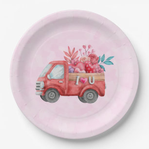 Assiettes En Carton Camion d'amour mignon avec Coeur Cargo Aquarelle