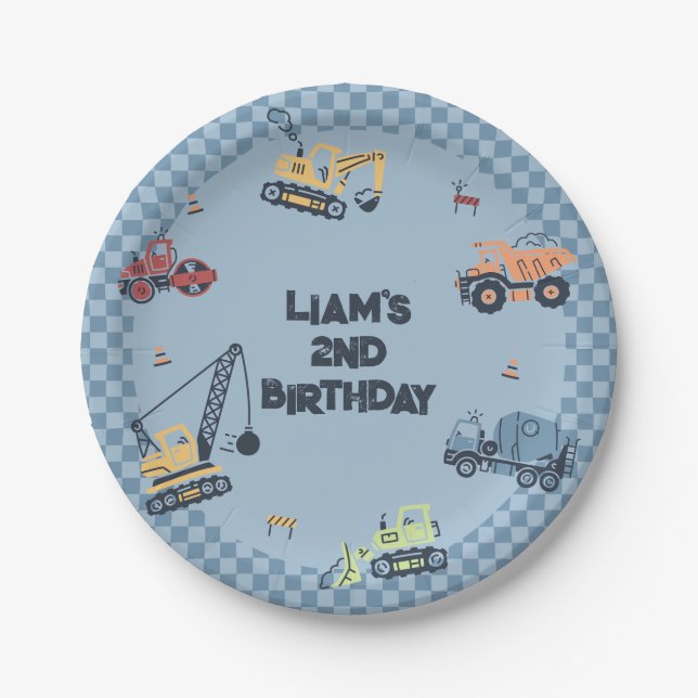 Assiettes En Carton Camion de construction personnalisé Anniversaire d (Devant)