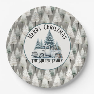 Assiettes En Carton Camion de Noël Vintage avec nom de famille personn