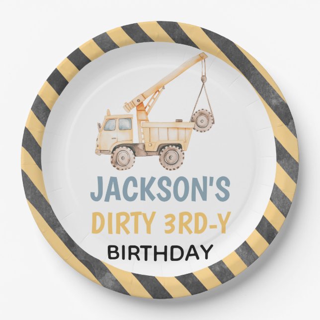 Assiettes En Carton Camion Jaune Construction sale Plaque en papier 3è (Devant)