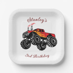 Assiettes En Carton Camion Monster Boys Rouge Noir Anniversaire