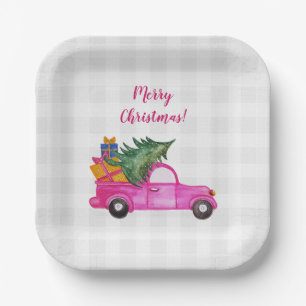 Assiettes En Carton Camion Rose De Noël Avec Arbre Et Souhaits