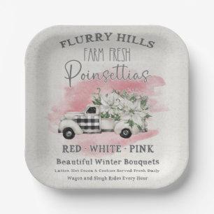 Assiettes En Carton Camion vintage Avec Poinsettia Blanc Agritourisme 