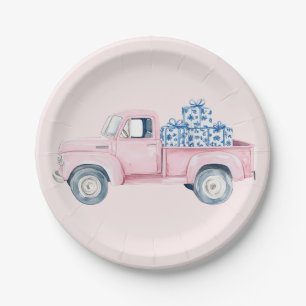 Assiettes En Carton Camion Vintage rose avec présentoirs